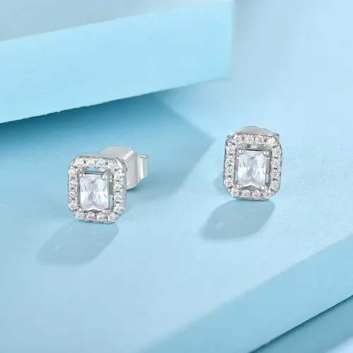 Miniatura 4 de Aretes de plata de ley 925 con halo de piedra natal con circonita cúbica 3A