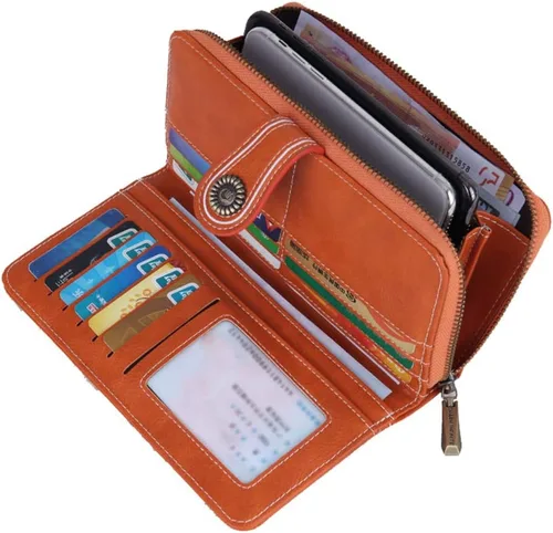 Miniatura 4 de Earnda Billetera para mujer tarjetero de cuero de gran capacidad para tarjetas de crédito RFID Marrón_008 Casual