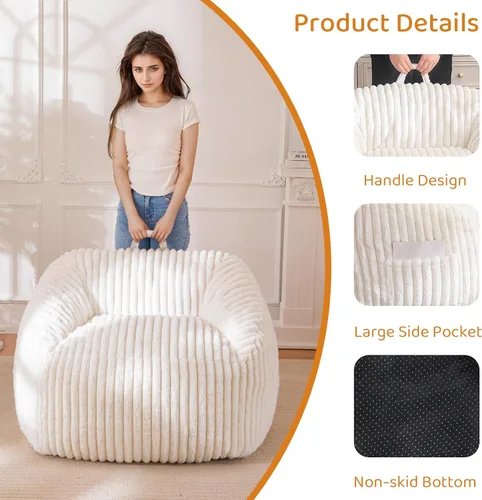 Miniatura 3 de BYBYME Silla Puf Gigante para Adultos y Niños, Puf Grande Cómodo y Acogedor, Sofá de Piso para Adolescentes, Sala de Estar, Juegos, Lectura, Beige