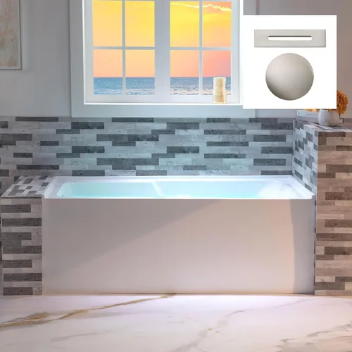 Miniatura 28 de WOODBRIDGE Bañera rectangular de acrílico de 60 pulgadas en blanco con drenaje derecho, desagüe desplegable negro mate incluido BA6030R Mate negro
