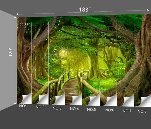 Miniatura 4 de Hermoso papel tapiz de bosque verde de naturaleza, paisaje de selva grande, paisajes de la selva, murales de paisajes de dormitorio, decoración