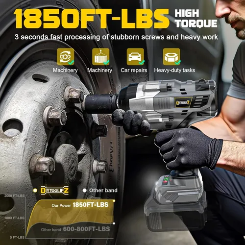 Miniatura 3 de DIYtoolifz - Llave de impacto inalámbrica de 3/4" compatible con batería Dewalt 20V: controlador de alto par de 1850 pies-libra (2500 N.m)