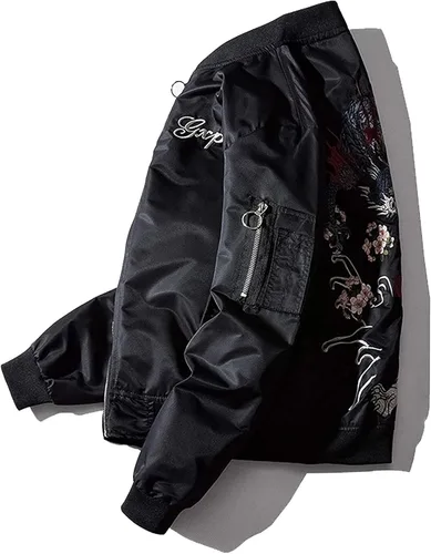 Miniatura 2 de XYXIONGMAO Ropa de hip hop de dragón japonés para hombre, chaqueta de bombardero de gran tamaño, rompevientos callejeros voladores