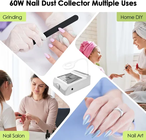 Miniatura 5 de Colector de polvo de uñas con lámpara-60W potente colector de polvo para uñas, velocidad ajustable NailFan colector de polvo con filtro reutilizable