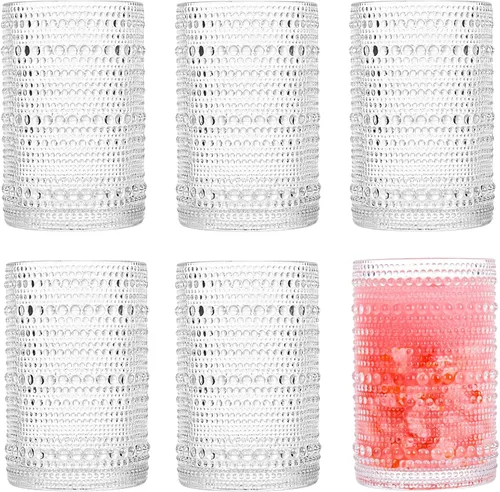 Consou - Juego de 6 vasos grandes de 15 onzas, cristalería de hobnail con base pesada de vidrio grueso Vidrio de bola alta hobnail