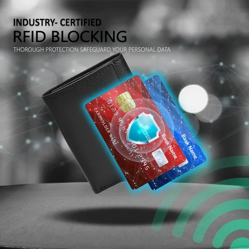 Miniatura 2 de Carteras de cuero de plegado tríptico para hombres, con interferencia de radiofrecuencia (RFID), bolsillo frontal y 9 ranuras para tarjetas