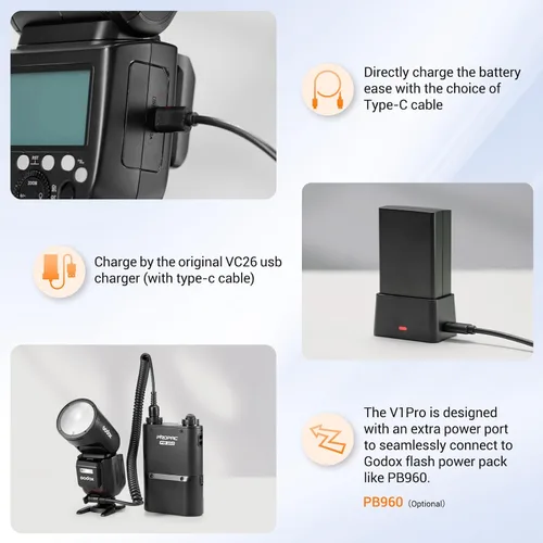 Miniatura 4 de GODOX V1 Pro C V1Pro-C Flash para Canon, 2.4G TTL Flash de cámara de cabeza redonda HSS 1/8000s Speedlite para Canon, batería de iones de litio