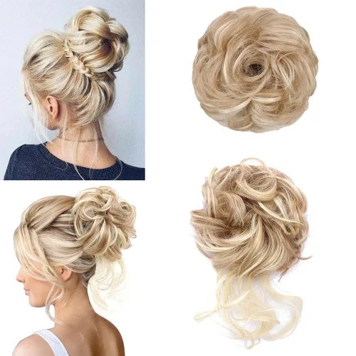 Miniatura 7 de KETHBE Moño desordenado, extensión de moños de pelo despeinado, banda elástica para el cabello, moño rizado para mujeres (negro)