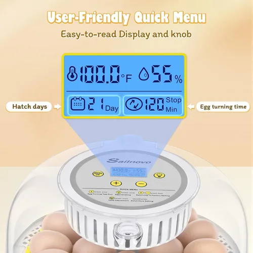 Miniatura 4 de Sailnovo Incubadora de 18 huevos para incubar huevos con giro automático de huevos y pantalla de humedad, control de temperatura, visión clara
