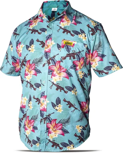 Camisa hawaiana para hombre, color verde, M249, camisas con botones para hombre, divertidas camisas de armas de flores con pistolas