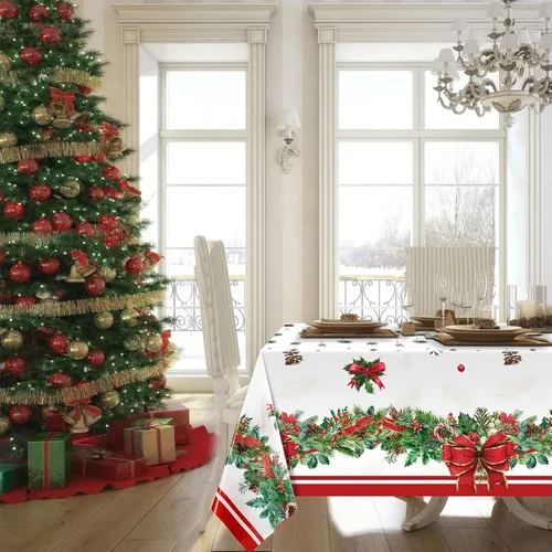 Miniatura 6 de Tiamon Manteles de plástico de 3 piezas, impermeables, desechables, rectangulares, fundas de mesa de Navidad para suministros de fiesta de Navidad
