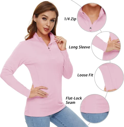 Miniatura 5 de CRYSULLY Camisas de manga larga para mujer, protección solar, cremallera de 14, de verano, de secado rápido