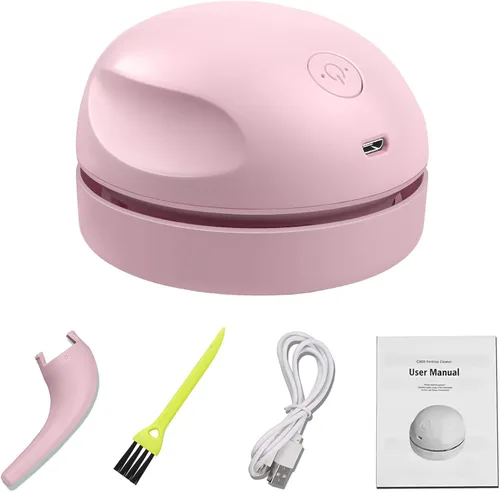 prowithlin Aspiradora de escritorio portátil, carga USB, rosa, la mejor para limpiar polvo, migas, piano, ordenador, coche, etc.