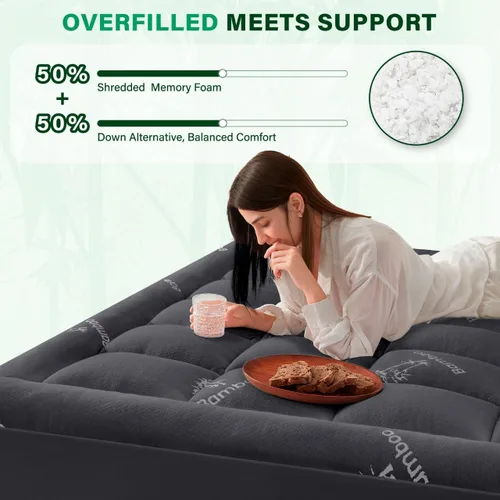 Miniatura 2 de Anluoer Cubrecolchón de espuma viscoelástica tamaño Queen para dolor de espalda, cubrecolchón tipo almohada de rayón derivado de bambú para personas