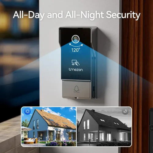 Miniatura 4 de TMEZON 4-Wire 7 pulgadas Tuya 1080P WiFi Smart Video DoorPhone sistema de intercomunicación con cable Timbre contraseña/tarjeta deslizar pantalla