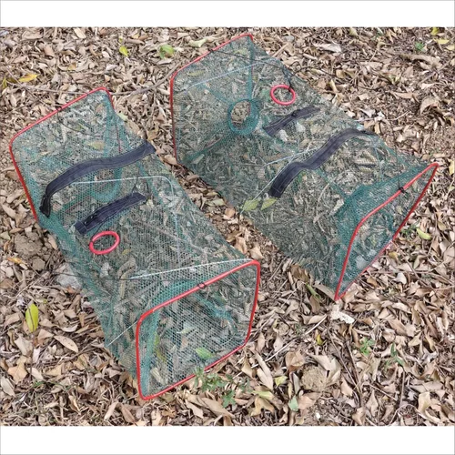 Miniatura 7 de Paquete de 2 trampas de red de pesca plegables para cebo de cangrejos de cangrejo, redes de trampa de cebo de camarones, trampa para cangrejos