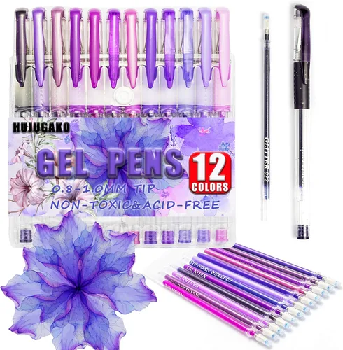 Miniatura 7 de Paquete de 48 bolígrafos de gel azules, 24 bolígrafos de gel de colores con 24 repuestos, 40% más de tinta para escribir suavemente para adultos