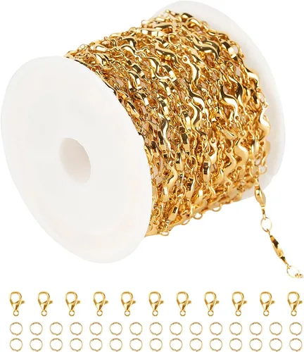 Miniatura 8 de Cadenas chapadas en oro a granel, cadena de trigo de acero inoxidable 304 con anillos de salto y cierres de langosta, collar para hombres y mujeres