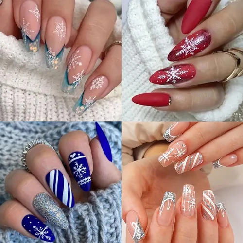 Miniatura 3 de 10 hojas de calcomanías de uñas de Navidad 3D con copo de nieve - Diseño de purpurina autoadhesiva blanca, decoraciones de invierno para Navidad