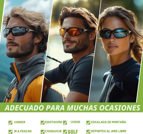 Miniatura 7 de Paquete de 3 lentes de sol deportivos polarizados para hombres, gafas de sol masculinas envolventes con protección UV para ciclismo, pesca