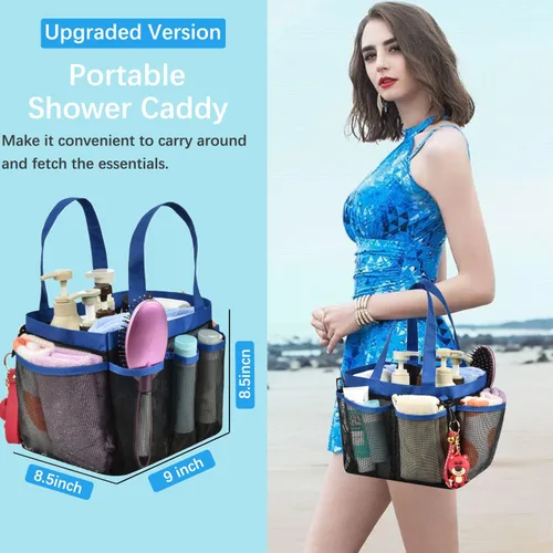 Miniatura 3 de Haundry – Neceser de malla para ducha, bolsa portátil grande para dormitorio universitario con gancho para llaves y 2 asas Oxford, con 8 bolsillos