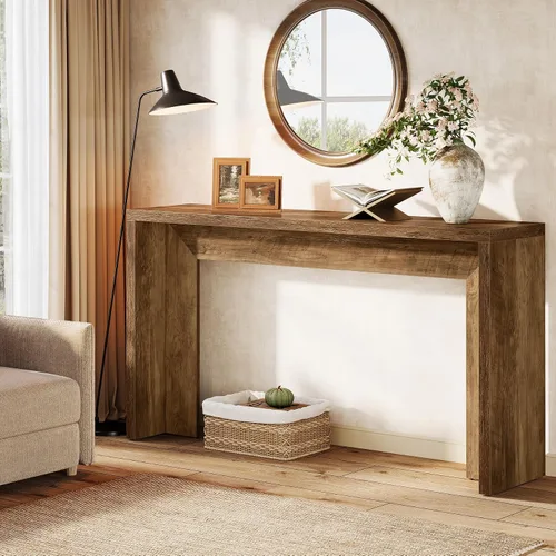 Miniatura 5 de Tribesigns Mesa consola de granja, mesa de sofá de madera de 55 pulgadas con almacenamiento para entrada, vestíbulo, pasillo, sala de estar, fácil