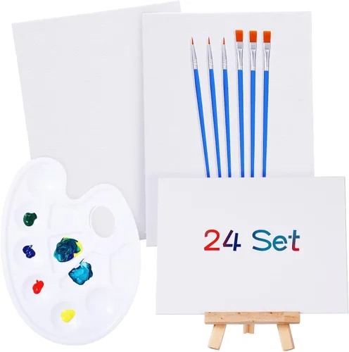 Miniatura 2 de Juego de 24 kits de pintura artística, suministros de pintura para artistas, incluye 144 pinceles para manualidades, 48 lienzos blancos, 24