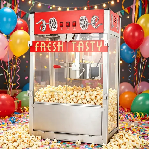 Miniatura 13 de Máquina comercial de palomitas de maíz de 32 onzas con carro, hervidor de acero inoxidable con ruedas, plataforma de calentamiento y vidrio Rojo