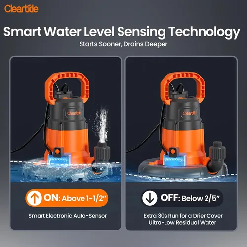 Miniatura 9 de Cleartide Bomba automática inteligente para cubierta de piscina de agua, bomba sumergible que elimina el agua de las piscinas de invierno