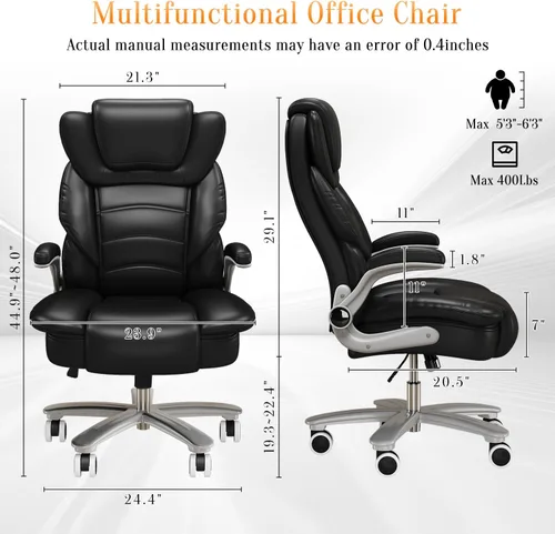 Miniatura 2 de Silla de oficina ejecutiva, sillas de oficina grandes y altas para personas pesadas, asiento ancho de 400 libras, silla de oficina de cuero