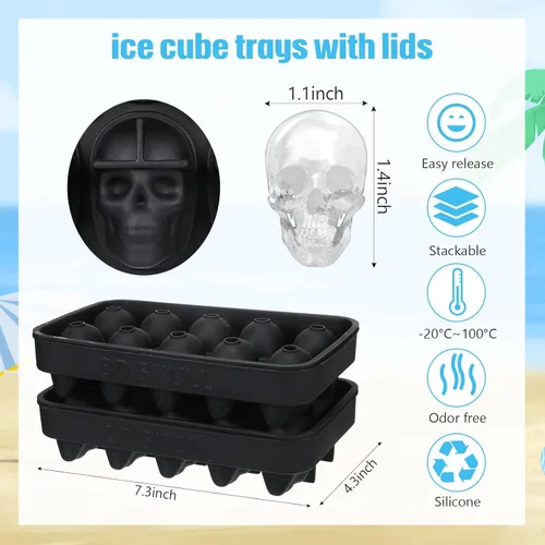 Miniatura 3 de Hoolerry Paquete de 2 moldes de silicona para hacer cubitos de hielo, bandeja flexible para cubitos de hielo para hornear whisky, chocolate y resina