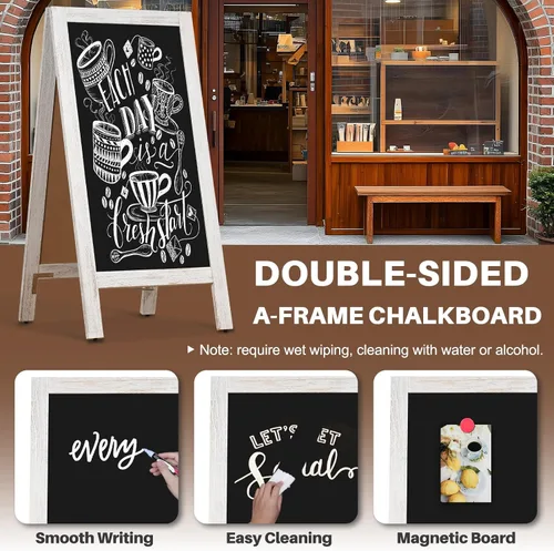 Miniatura 4 de 4 THOUGHT Pizarra magnética de doble cara en forma de A de 40"x20", tablero de sándwich independiente de madera de pino macizo para restaurantes