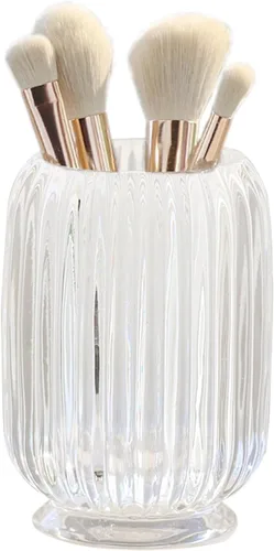 Organizador de brochas de maquillaje de cristal, soporte para lápices de maquillaje vintage, jarrón a rayas, contenedor de caja de almacenamiento