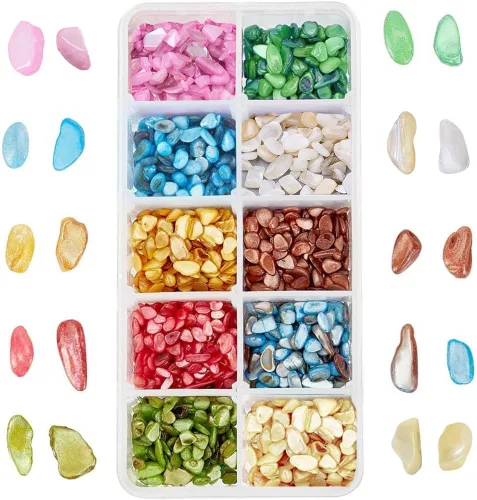 SUPERFINDINGS 120G 10 colores pequeñas conchas naturales trituradas relleno de resina de conchas teñidas piezas de conchas irregulares rebanadas de