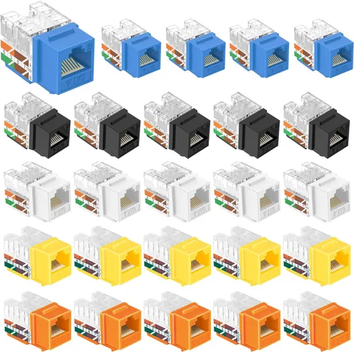 Miniatura 12 de VCE Conector Keystone Cat6 RJ45 con certificación UL, paquete de 25, adaptador de conector Keystone de presión de 90 grados, perfil delgado, naranja