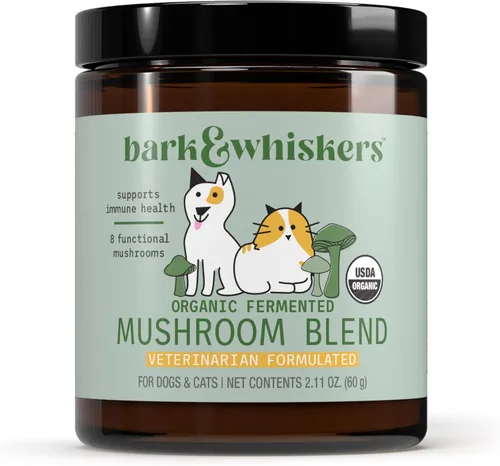 Dr. Mercola Bark & Whiskers Mezcla orgánica de hongos fermentados – Suplemento para gatos y perros – Apoya la salud digestiva e inmunológica – Libre