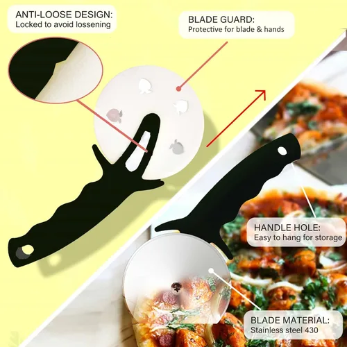Miniatura 5 de Rueda cortadora de pizza de 3 pulgadas, cortador de pizza de acero inoxidable con tapa, cortador de pizza súper afilado, apto para lavavajillas