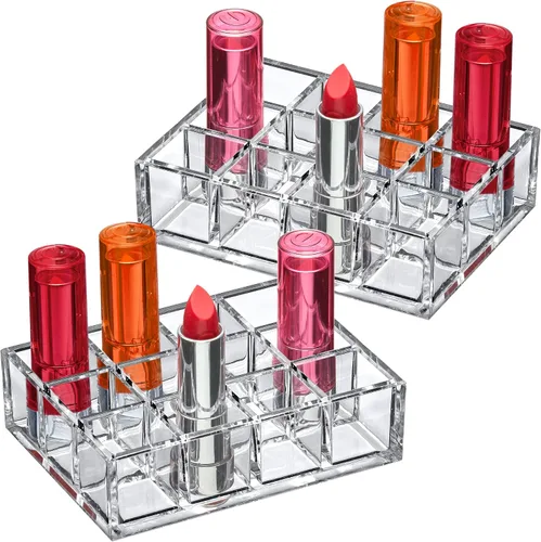 Amazing Abby - Allure - Paquete de 2 organizadores de lápiz labial acrílico de 12 ranuras, soporte para lápiz labial, soporte para brillo de labios,
