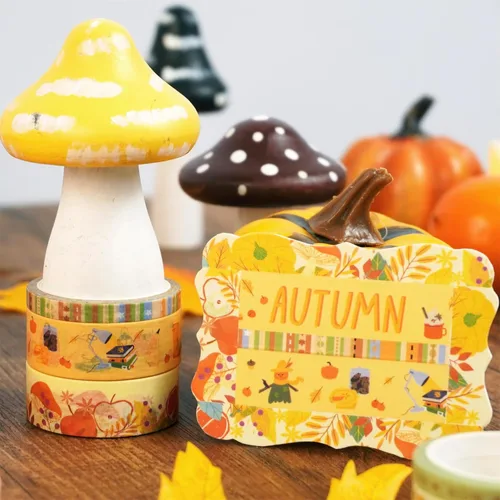 Miniatura 5 de Juego de 18 rollos de cinta Washi de otoño, adornos estampados de otoño, cintas adhesivas decorativas amarillas para artes, manualidades, diarios