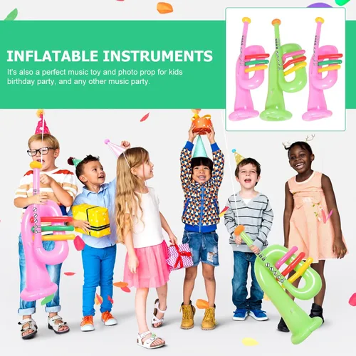 Miniatura 5 de TOYANDONA Instrumento musical inflable, 6 piezas, instrumento inflable para banjo, trompeta, cuerno, premios de carnaval, decoraciones de fiesta
