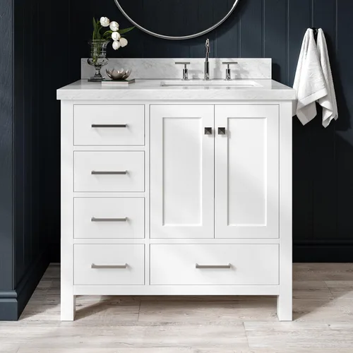 Miniatura 32 de ARIEL Cambridge - Mueble de baño espresso de 43 pulgadas con fregadero, borde de mármol italiano de carrara de 1.5 pulgadas, madera maciza
