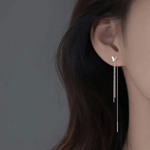 Miniatura 3 de SLUYNZ Aretes colgantes de mariposa de plata de ley 925 para mujeres, adolescentes, aretes colgantes de mariposa, aretes de enhebrador, cadena