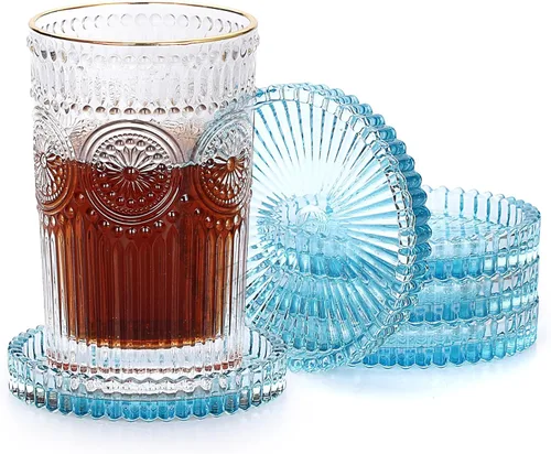 Miniatura 10 de JUXYES Juego de 5 posavasos de cristal tono ámbar redondos, tapetes para tazas de vidrio para bebidas, café, té, vino, posavasos decorativos