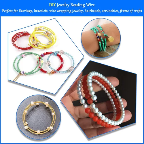 Miniatura 5 de 300 piezas de alambre de cuentas de joyería para hacer pulseras, 3 colores de memoria, alambre de cuentas de alambre para manualidades, pulseras