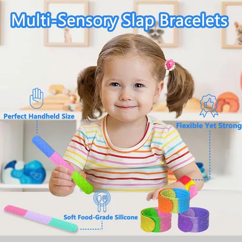 Miniatura 2 de Pulseras de silicona texturizada, juguetes sensoriales para niños y adultos, herramientas calmantes para autismo, TDAH, ansiedad y estrés, juguetes