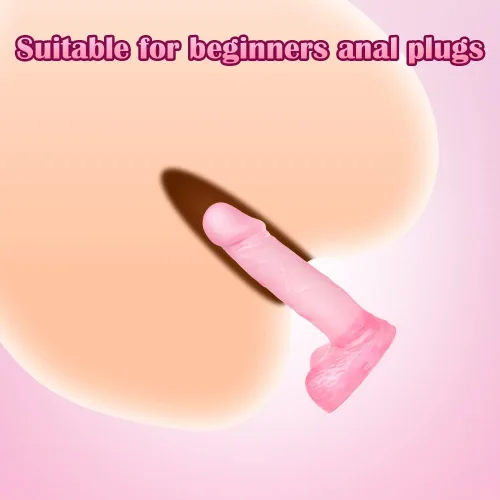 Miniatura 5 de Consolador pequeño realista de 4 pulgadas, tapón anal para principiantes, consolador anal suave con eje curvado y bolas, juguete sexual para adultos