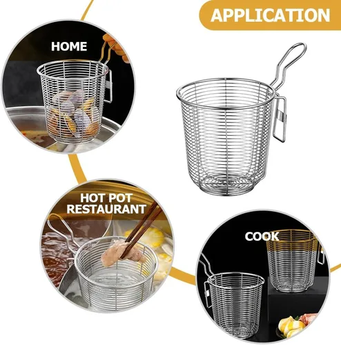 Miniatura 3 de BESTonZON Cuchara ranurada de acero inoxidable para fideos, colador de olla caliente de 5.6 pulgadas con asa para cocinar pasta, ramen y cocina
