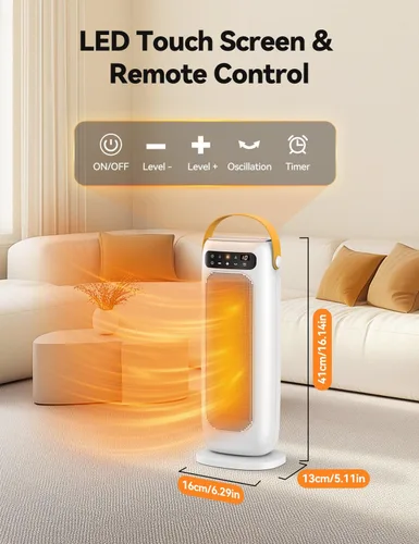 Miniatura 2 de Calentador de espacio, calentadores eléctricos de cerámica PTC de 1500 W para uso en interiores con control remoto, calentador de habitación de 4