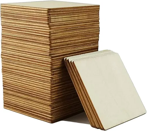 50 cuadrados de madera sin terminar de 3 x 3 pulgadas, recortes cuadrados de madera en blanco natural para manualidades, pintura, posavasos,