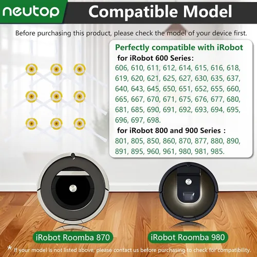 Miniatura 3 de Cepillo lateral de repuesto compatible con todos los iRobot Roomba 900, 800, 700, 600, 500 Series 960, 980, 981, 985, 860, 880, 890, 891, 895, 760